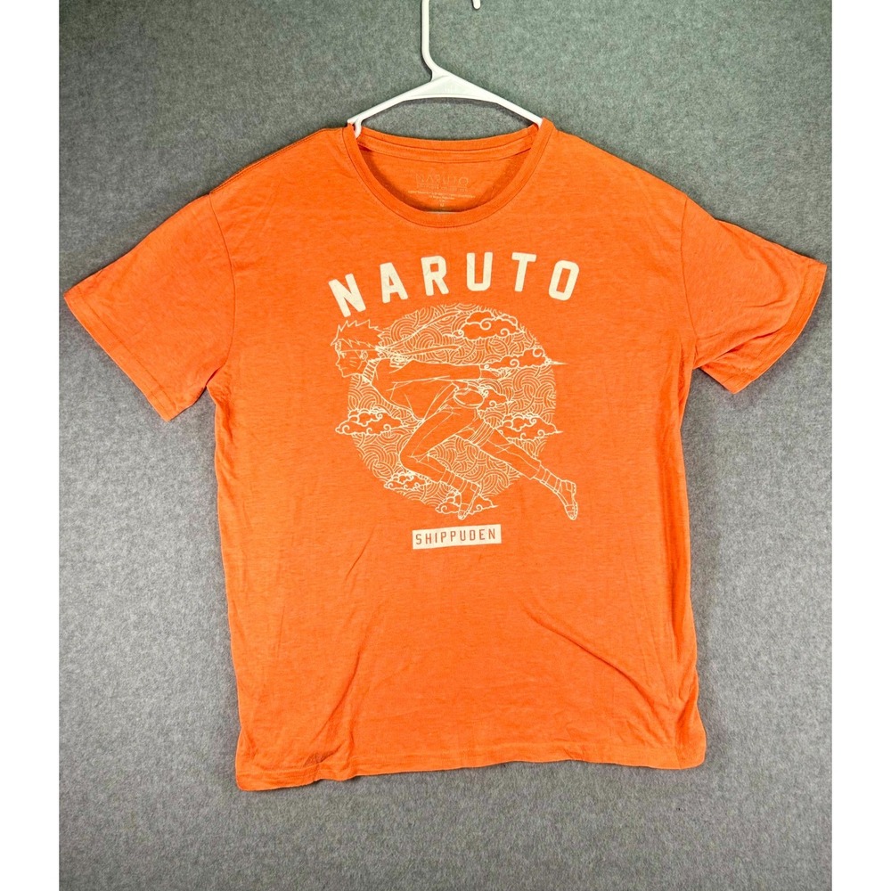 Naruto Shippuden T-Shirt Boys Medium Orange Spellout Graphic Cotton Short Sleeve